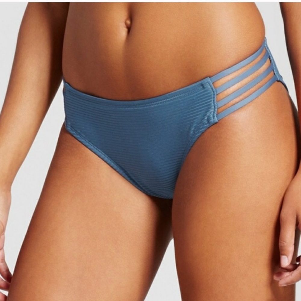 Mossimo Blue Ribbed Strappy Hipster Bikini Bottoms